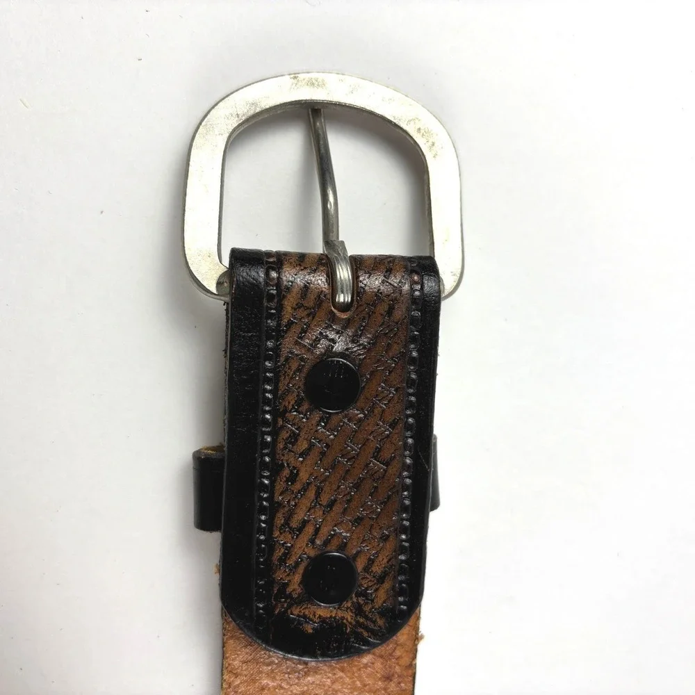 Tooled Leather Belt Mens 55- 61 Inch Brown‎ Good Deer Wildlife Basketweave
